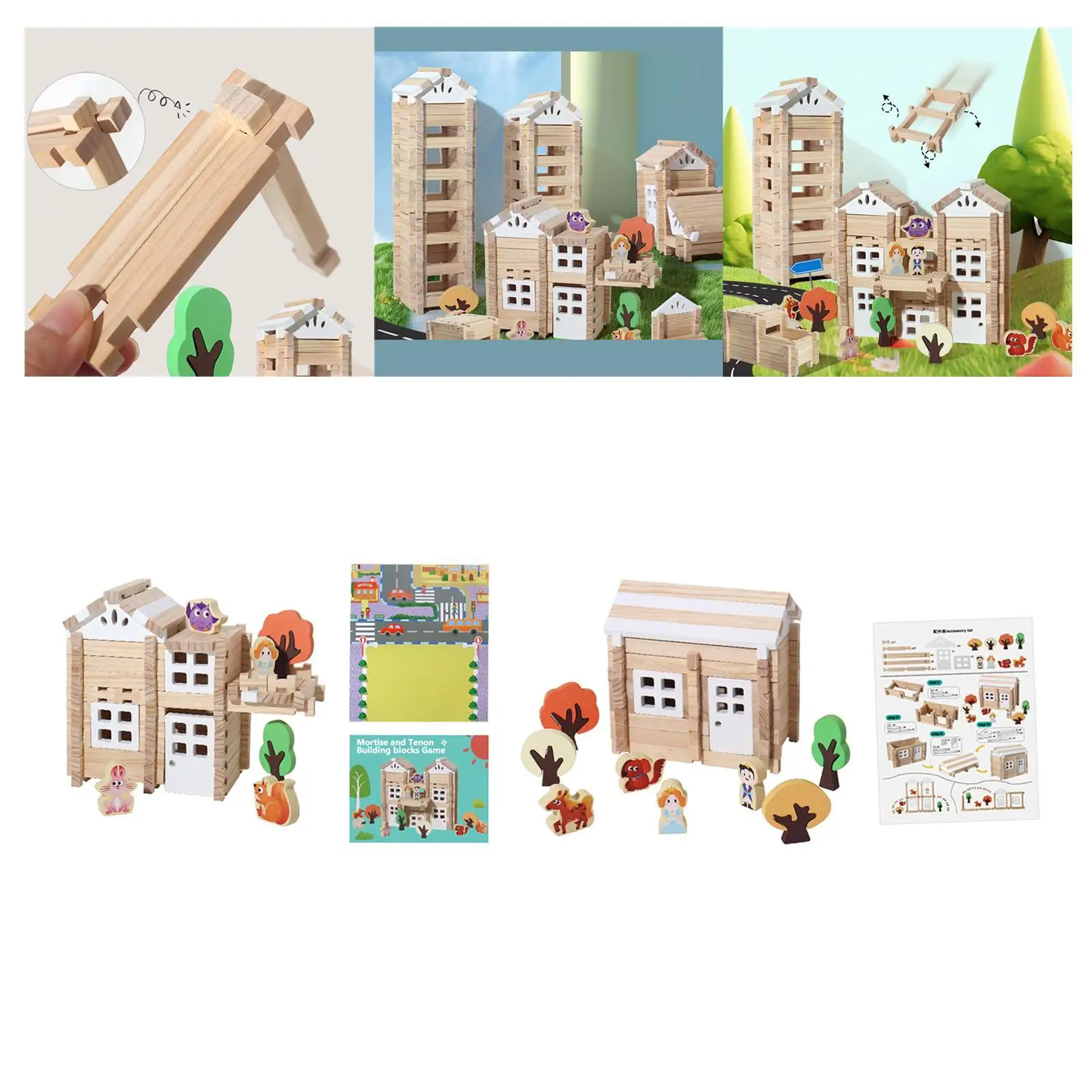 Wooden House Building Blocks Set Imagination 3D Puzzles Educational Interaction DIY Montessori for Boys Girls Kids Adult