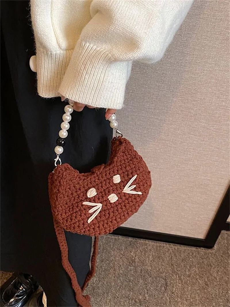 Bolso de hombro con perlas de gato para niños, para niña Bolso pequeño para teléfono móvil, Mini bolso de mensajero para mujer, nuevo