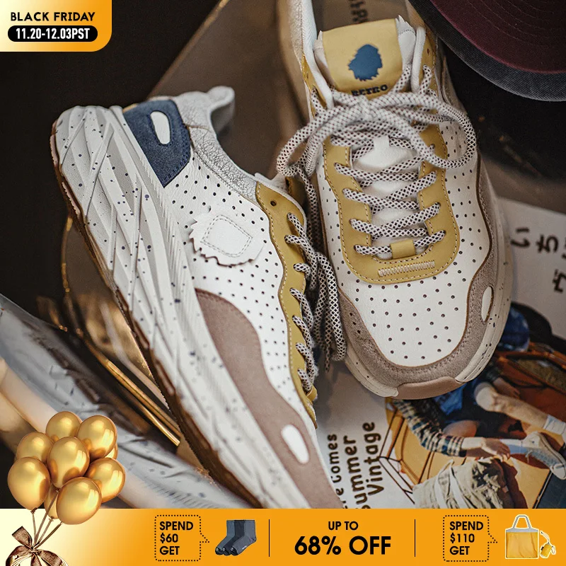 

Maden New Summer Color-Block Running Shoes Men's Low-Top Chunky Sole Lace-up Shoes Breathable Casual Athletic Jogging Shoes