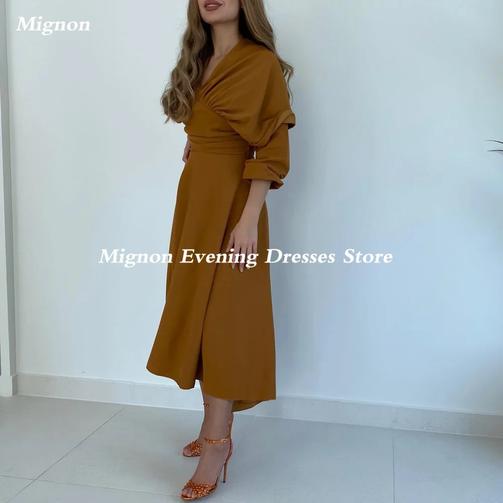 Mignon Satin A-line V-neck Ruffle Formal Prom Gown Ankle Length luxury Evening Formal Elegant Party Dress for Women 2023