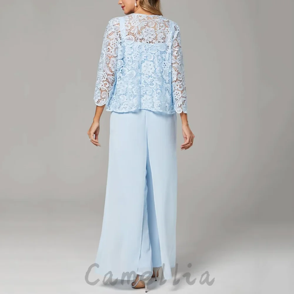 Abiti da cerimonia per la madre della sposa in tre pezzi personalizzati in chiffon Abiti vintage in pizzo con giacca Abiti casual invitée mariage