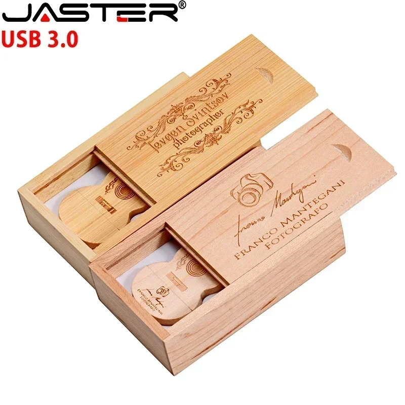 JASTER Gitar USB 3.0 Flash Drive Kotak Kayu Stik Memori Kreatif Hadiah Pernikahan Pendrive Gratis Logo Kustom 16GB 32GB 64GB 128GB