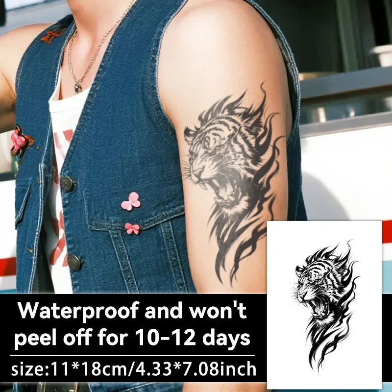 Black Tiger Arm Temporary Tattoo Sticker Waterproof Fake Tattoo Body Art for Women Men