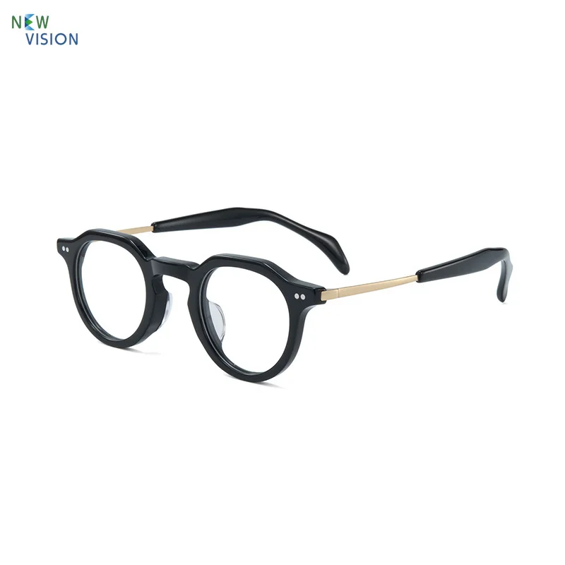 

Новая черная ацетатная оправа для очков в стиле ретро, круглая титановая оправа для ног, женская оптическая мужская оправа для близорукости, анти-синий свет, меняющая цвет, очки