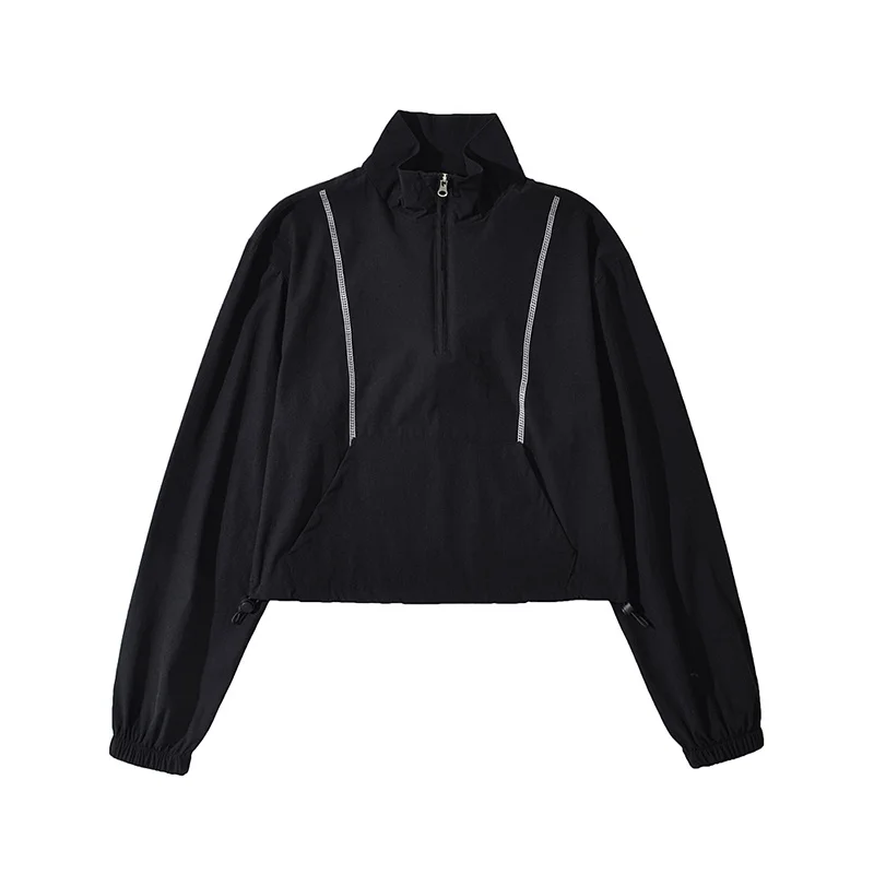 Street Sle Qui Dry High Waist f Zip Jaet Dstring Hem Trendy Women's ort Coat Casual Faion Spring Outerwear