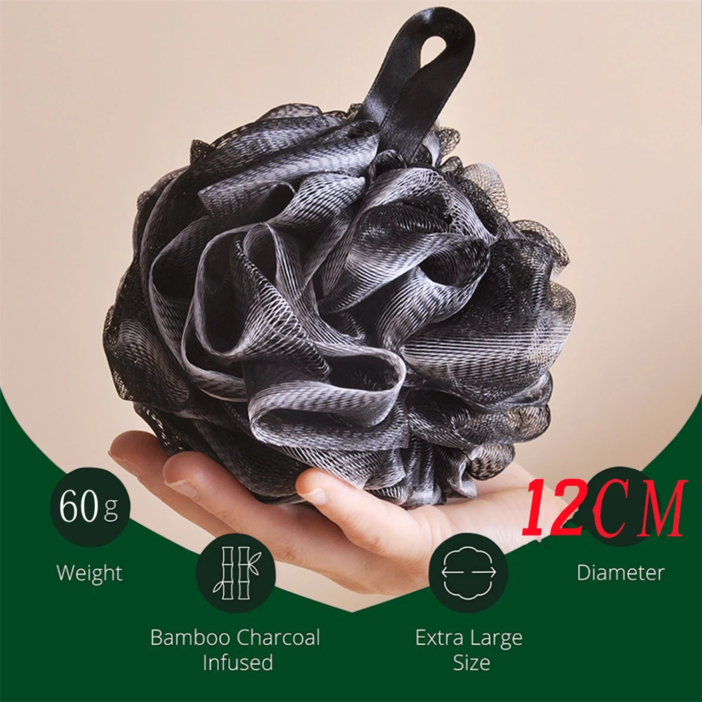 Black Bamboo Loofah Charcoal Large Body Bath Ball Shower Mesh Foaming Sponge Exfoliating Body Skin Cleaner Bathroom Accessories