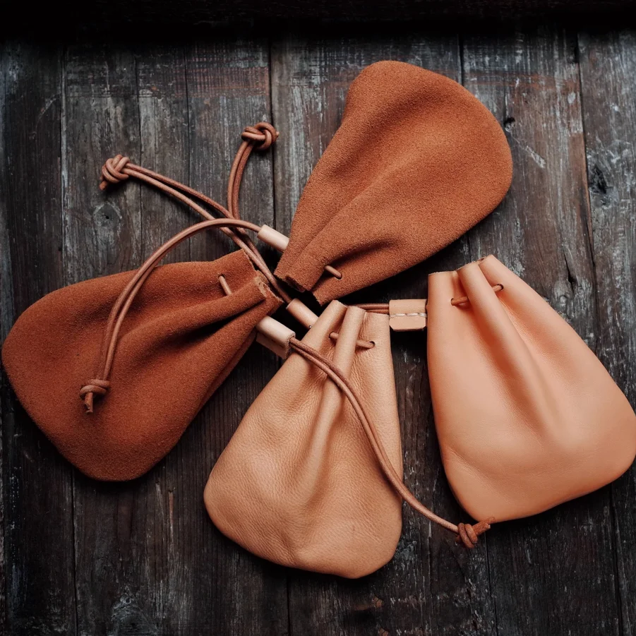 Vegetable Tanned Top Layer Leather Drawstring Coin Purse Handmade Unisex Genuine Leather Change Pouch Small Jewelry Storage Bag