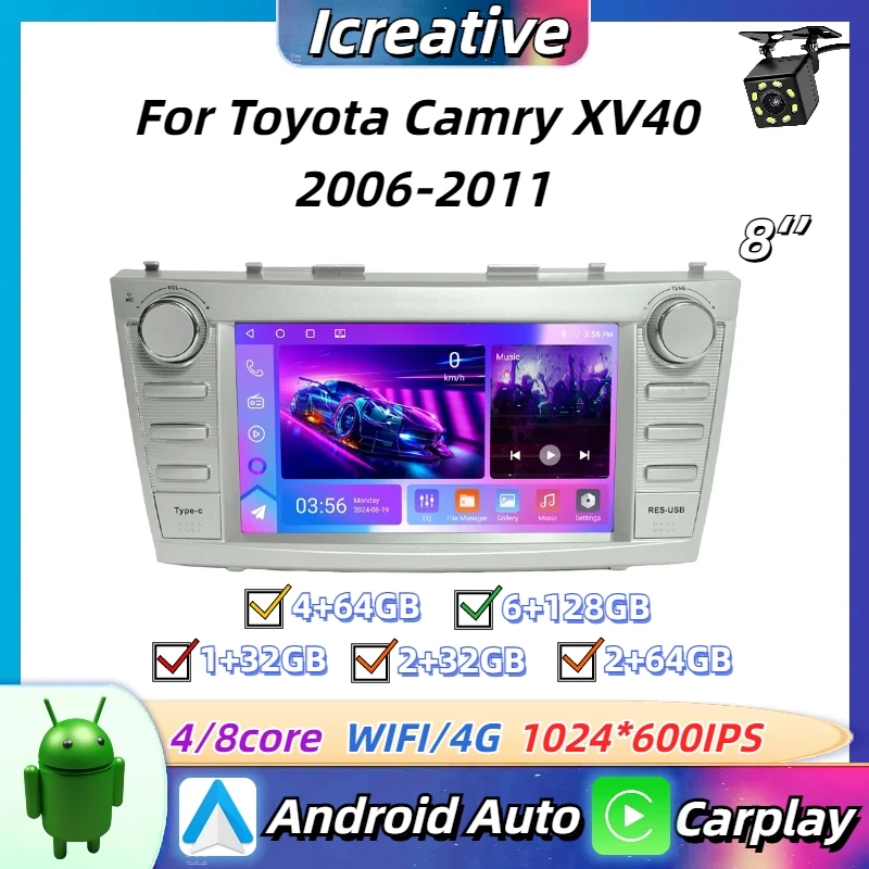

Car Radio Android For Toyota Camry XV40 2006-2011 Carplay Multimedia 8inch Player 2Din Stereo Autoaudio Head Unit Navigation GPS