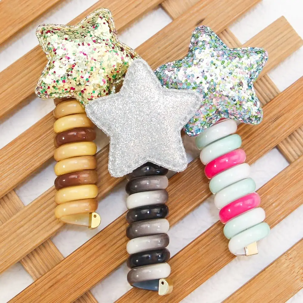 Línea de cable de teléfono elástica para niñas, paquete de cabello de Color caramelo DIY, cordón de teléfono, soporte de cola de caballo de estrella, lindo