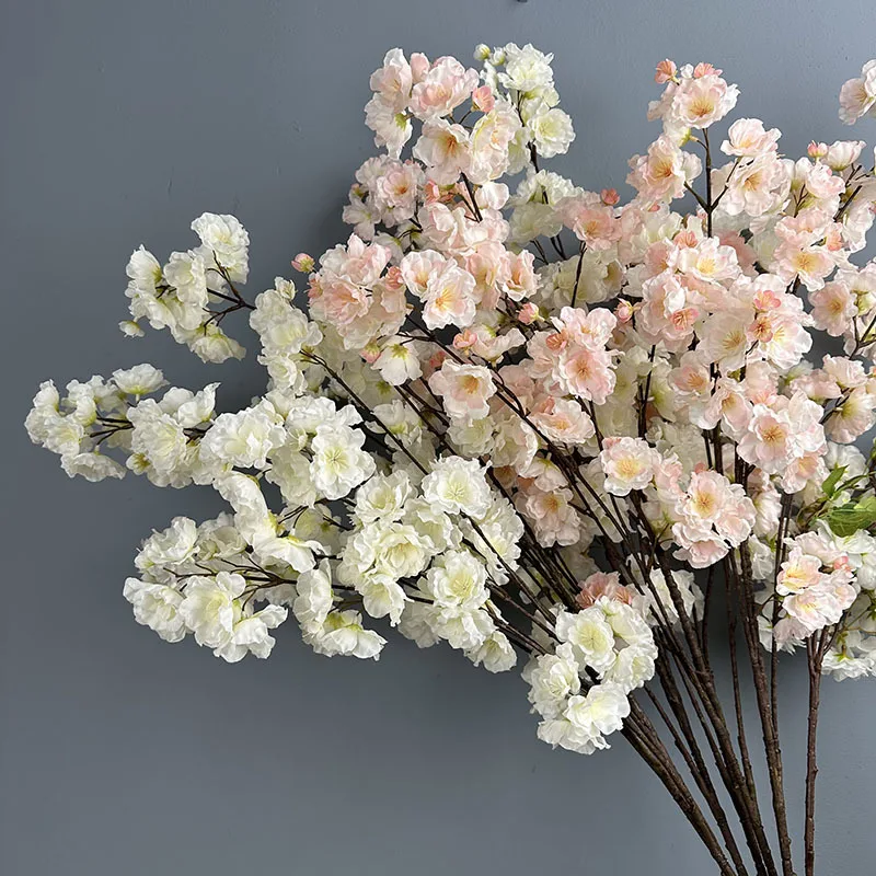 2 Stück 126cm Künstliche Kirschblüten Seidenblumen Weiße Kirschblüten Simulationsblumen Wohnzimmer-Dekoration – Detail 11
