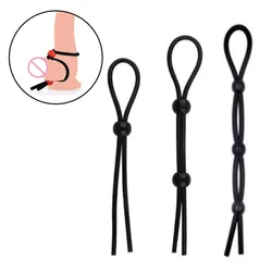 Anello del pene regolabile corda uomini Silicone eiaculazione ritardo cazzo scroto anello maschio duraturo anello del cazzo strumento del sesso per l'uomo nero