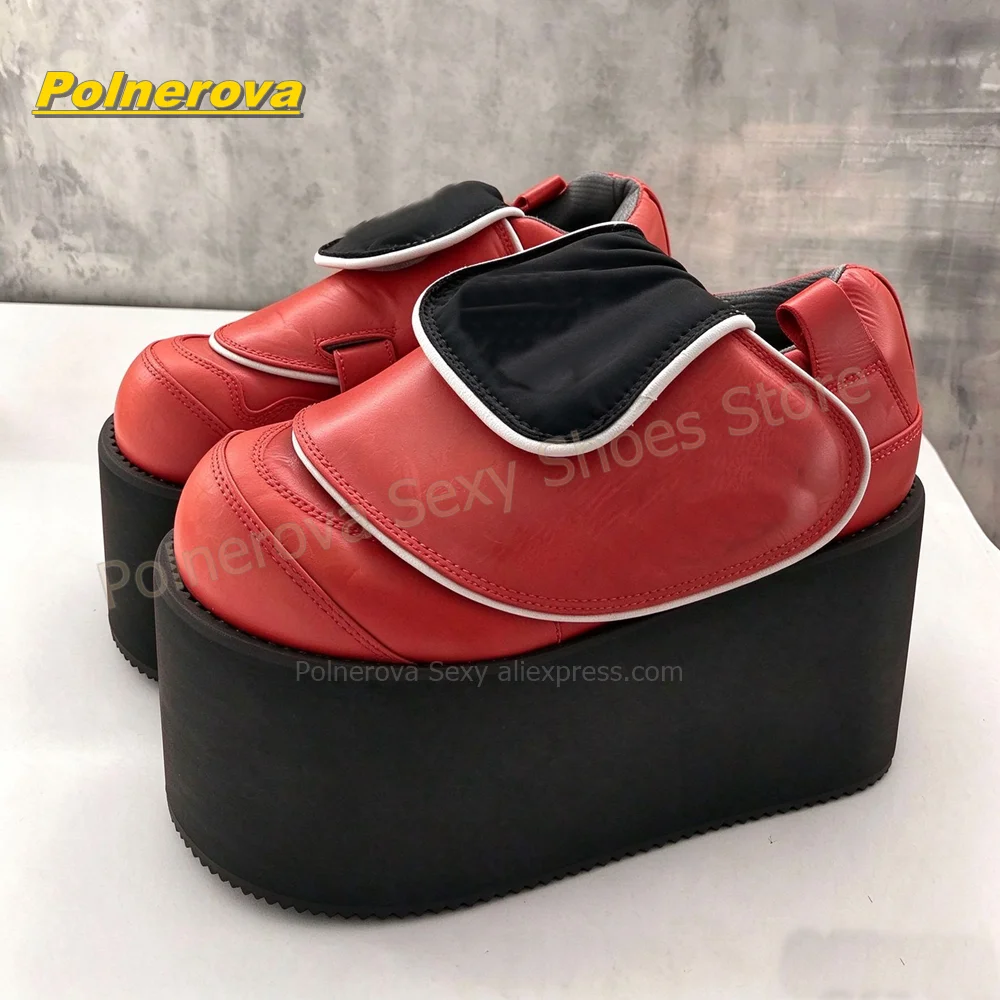 Y2K Punk Women Platform Wedge Sneakers Red Flip Cover Design Ultra Chunky Sole Alt Street Fashion Casual Footwear 2026 Trend