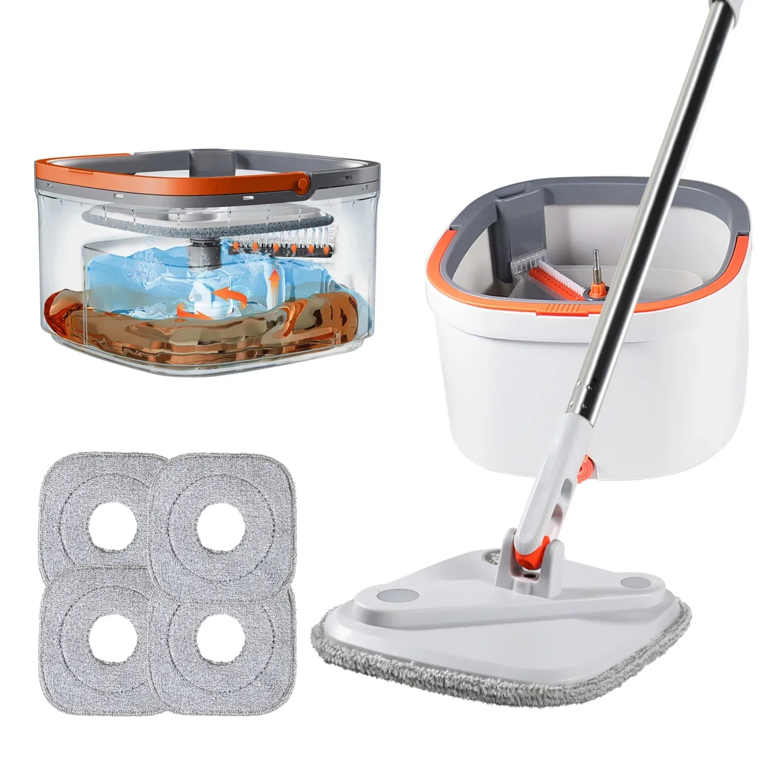 Mop Water Separation Square Mop With Bucket 3PCS Mop Heads 360 Ceaning  Microfiber Lazy Floor Floating Household Cleaning mop