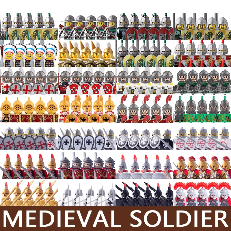 Mittelalterliche Militärfiguren Römischer Soldat Bausteine Burg Ritter Kreuzfahrer Kommandant Wikinger Ägyptischer Krieger Bausteine Spielzeug Geschenke – Detail 1