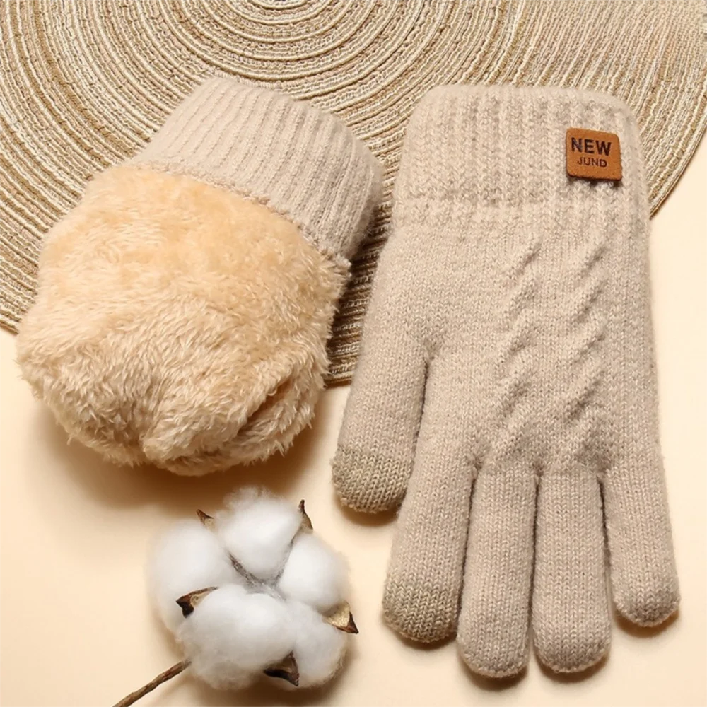 Fashion Thickened Knitted Gloves Warm Double Layer Driving Gloves Windproof Cold Proof Touch Screen Gloves Women Men