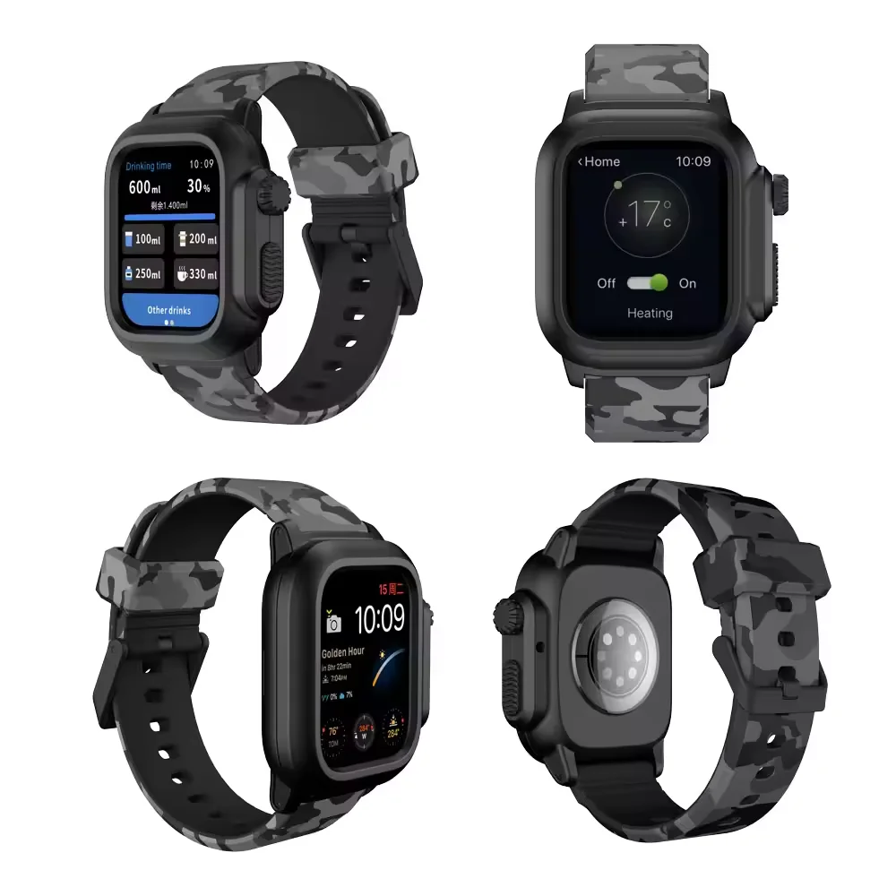 IP68 Waterproof Cover For Apple Watch Case 9 8 7 45mm Outdoor Sport Silicone Wristband iWatch 6 5 4 SE 44mm 40mm 3 2 42mm Strap