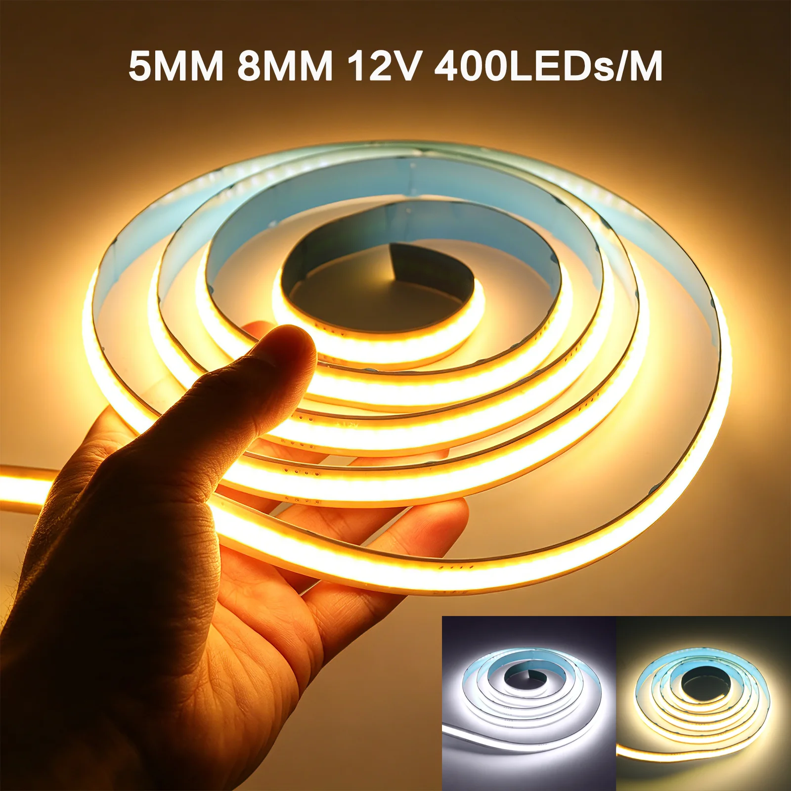 8MM COB LED Strip Light with Dupont Male Cable DC12V 400Leds/m Flexible LED Tape High Density Linear Lighting 3000K 4000K 6000K
