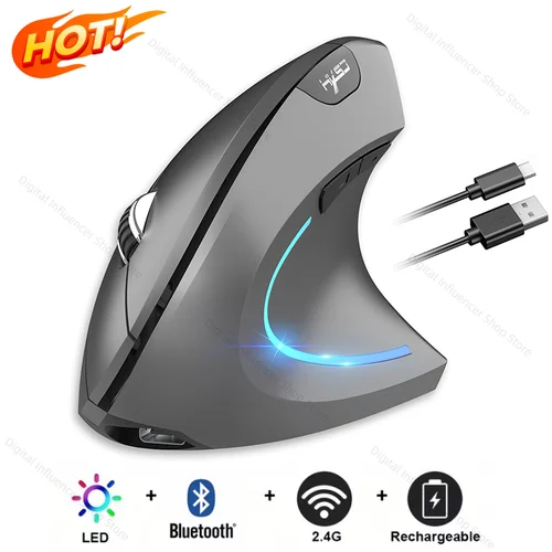 Ratón inalámbrico Bluetooth ratón Vertical ratón silencioso de modo Dual ratón recargable para juegos para Win Mac OS ratón de ordenador portátil