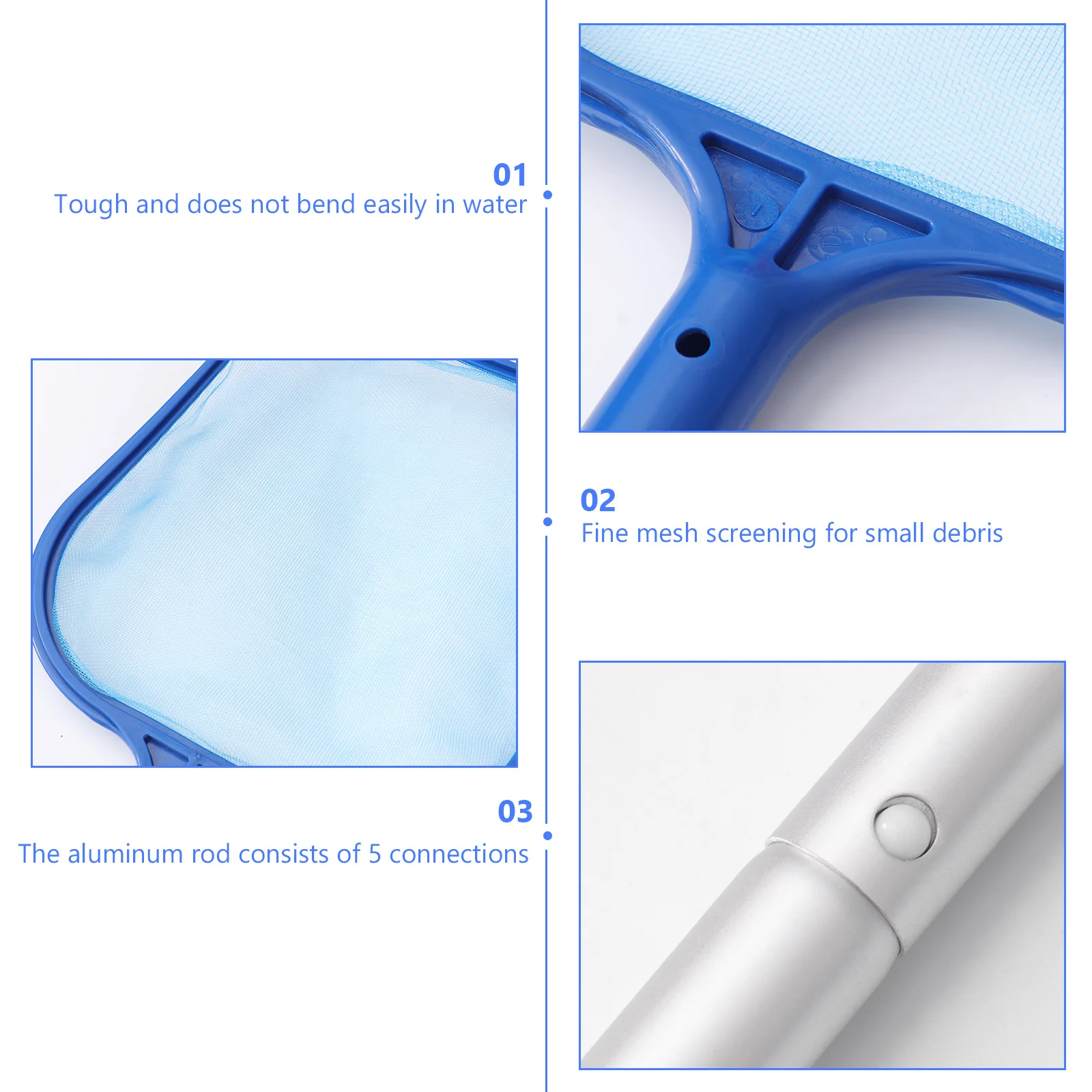مجموعة واحدة من شبكة تنظيف حمام السباحة باللون الأزرق خفيفة الوزن ومتينة لحمام السباحة وأداة مغرفة حطام نافورة حوض السباحة الساخن
