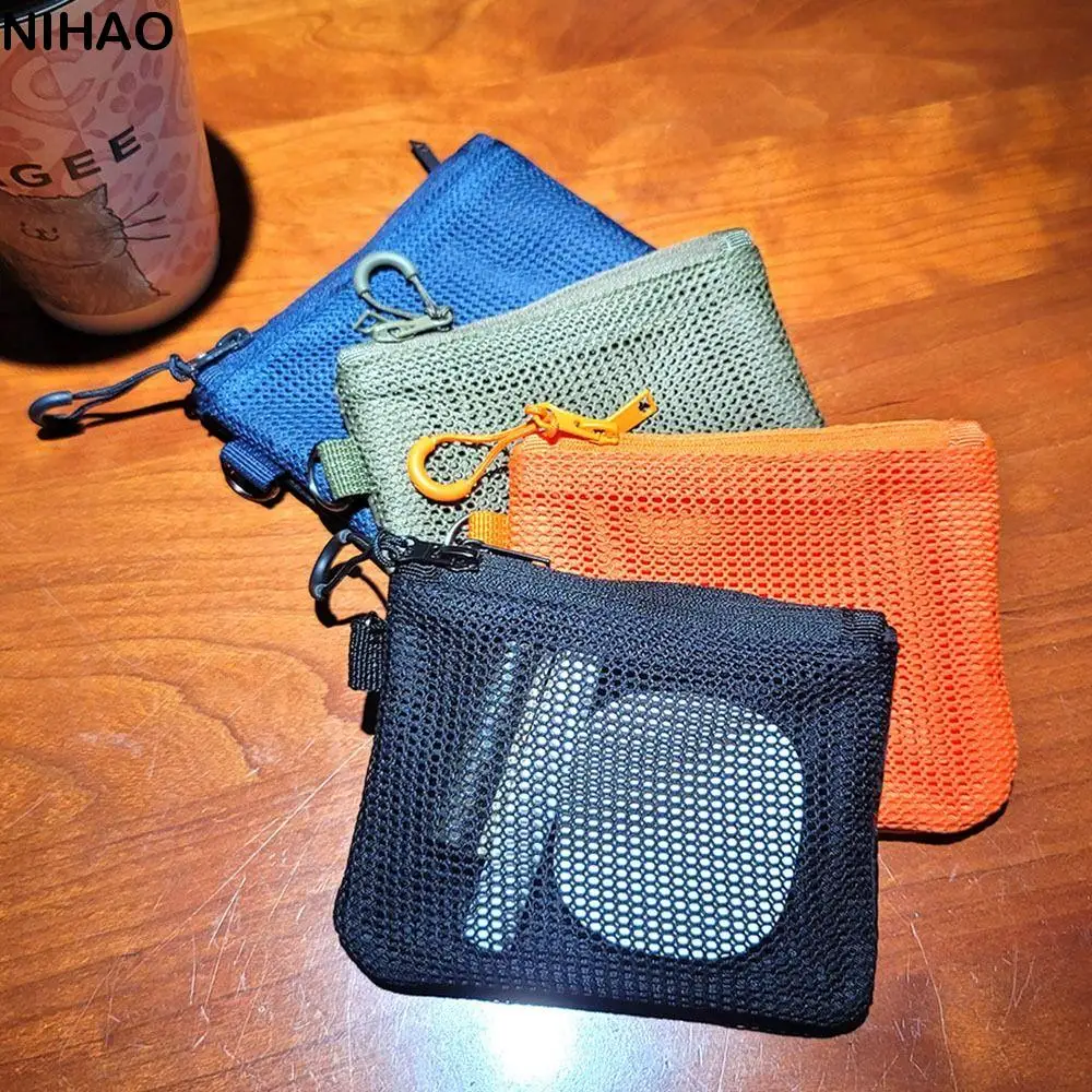 

Korean Style Mesh Storage Bag Candy Color Double-layer Mini Coin Purse Large Capacity Zipper Visible Makeup Pouch Travel