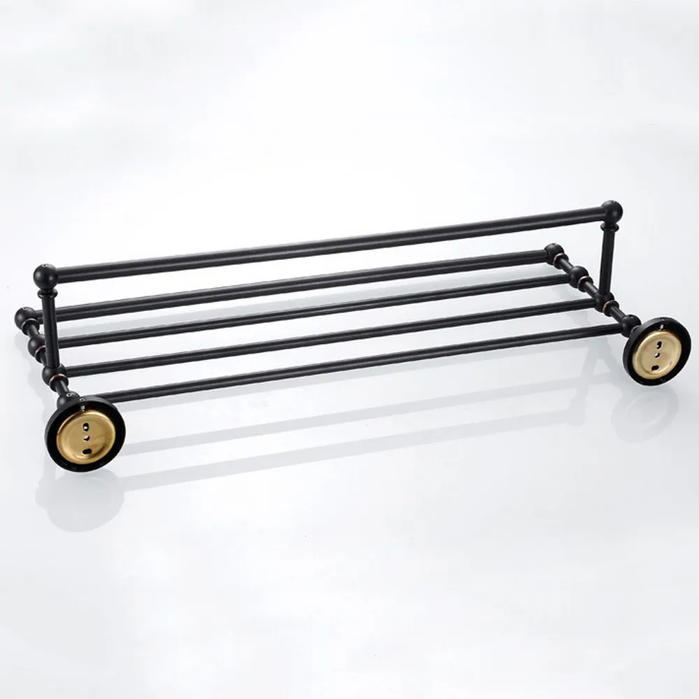 Akcesoria łazienkowe Czarny olej wcierany mosiądz Rzeźbiony kwiat Naścienny uchwyt na wieszak na ręczniki łazienkowe Półka na półkę aba210