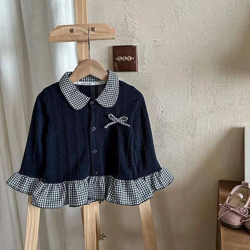 Mädchen Reines Herbst-Spitzen-Zweiteiler-Set, Kinder-Sweatshirt mit Kragen, Strickoberteil, Baby-Soft-Stretch-Langarmshirt, Kinder-Freizeitkleidung – Detail 8