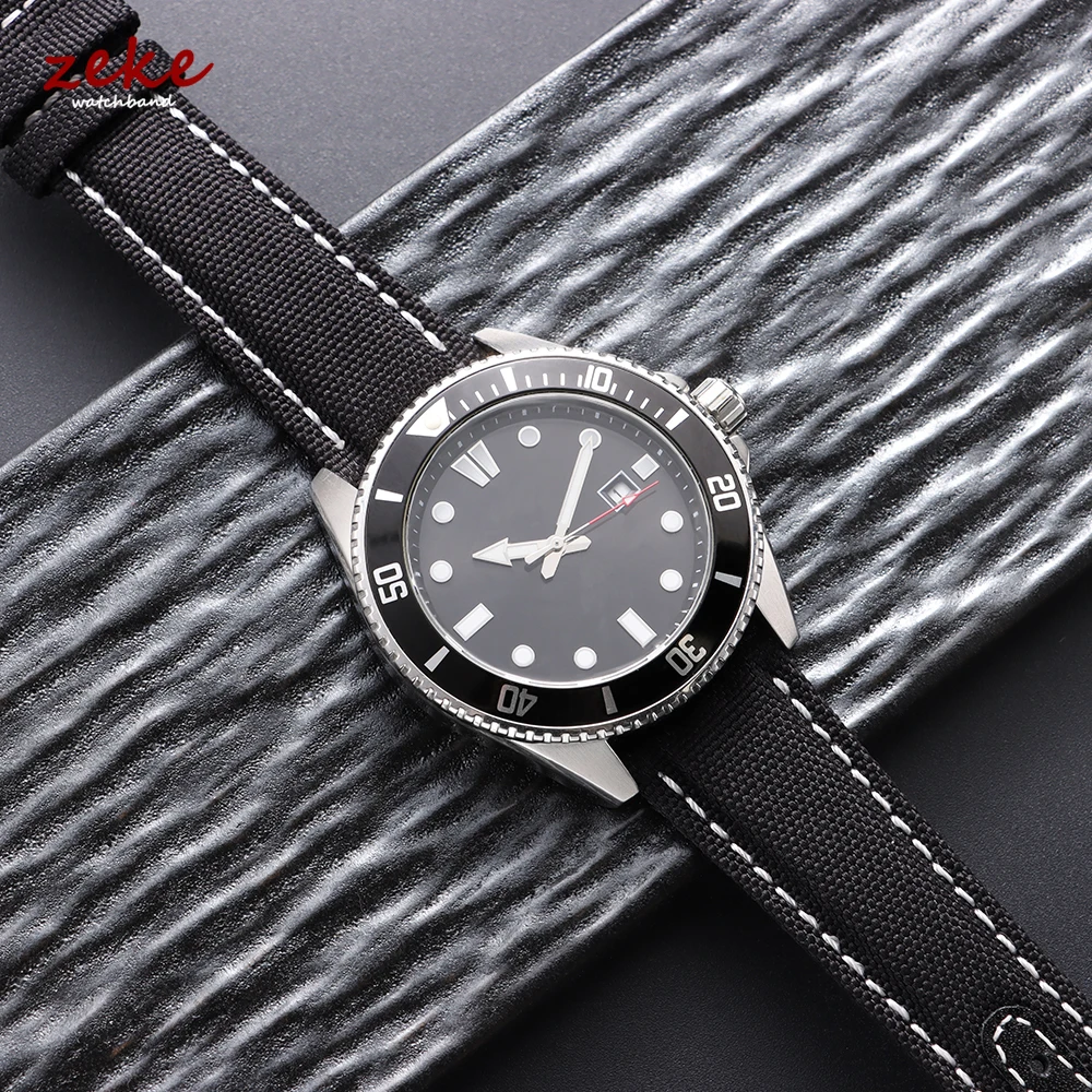 Sailcloth Uhrenarmband 20 mm 22 mm für Omega für Seiko Nylon Leder Stitching Bands Schnellverschluss-Armband Smartwatch-Armband