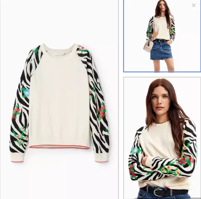 

Foreign trade original single Spanish print patchwork round neck zebra-print shoulder sweater