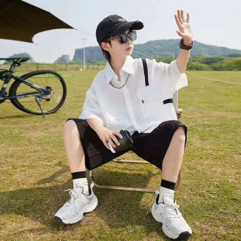 قميص صيفي بأكمام قصيرة من عمر 8 إلى 10 سنوات ملابس أطفال أطقم ملابس للأولاد 7 سنوات للأطفال من 4 أطفال كوري قطن 14