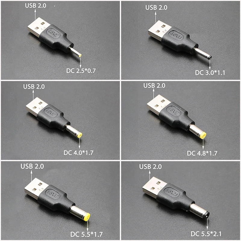 1PCS USB to DC Male Charging Connector Adapter Transmitter USB to DC 2.5 * 0.7/3.0 * 1.1/4.0 * 1.7/4.8 * 1.7/5.5 * 1.7/2.1/2.5