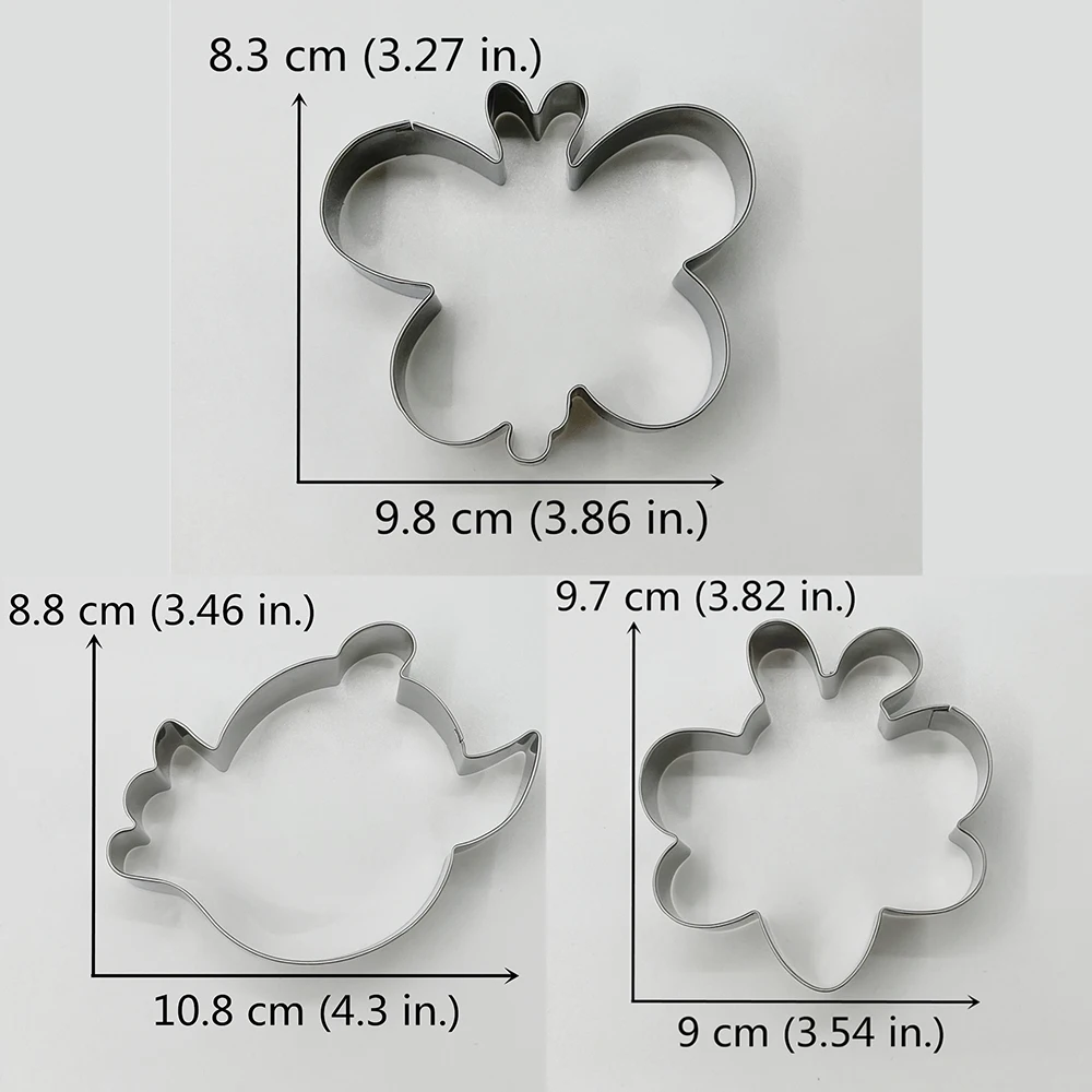 KENIAO Animal Cookie Cutter Set - 3 PC - Butterfly,Bee,Bird Biscuit Fondant Bread Sandwich Baking Mold - Stainless Steel