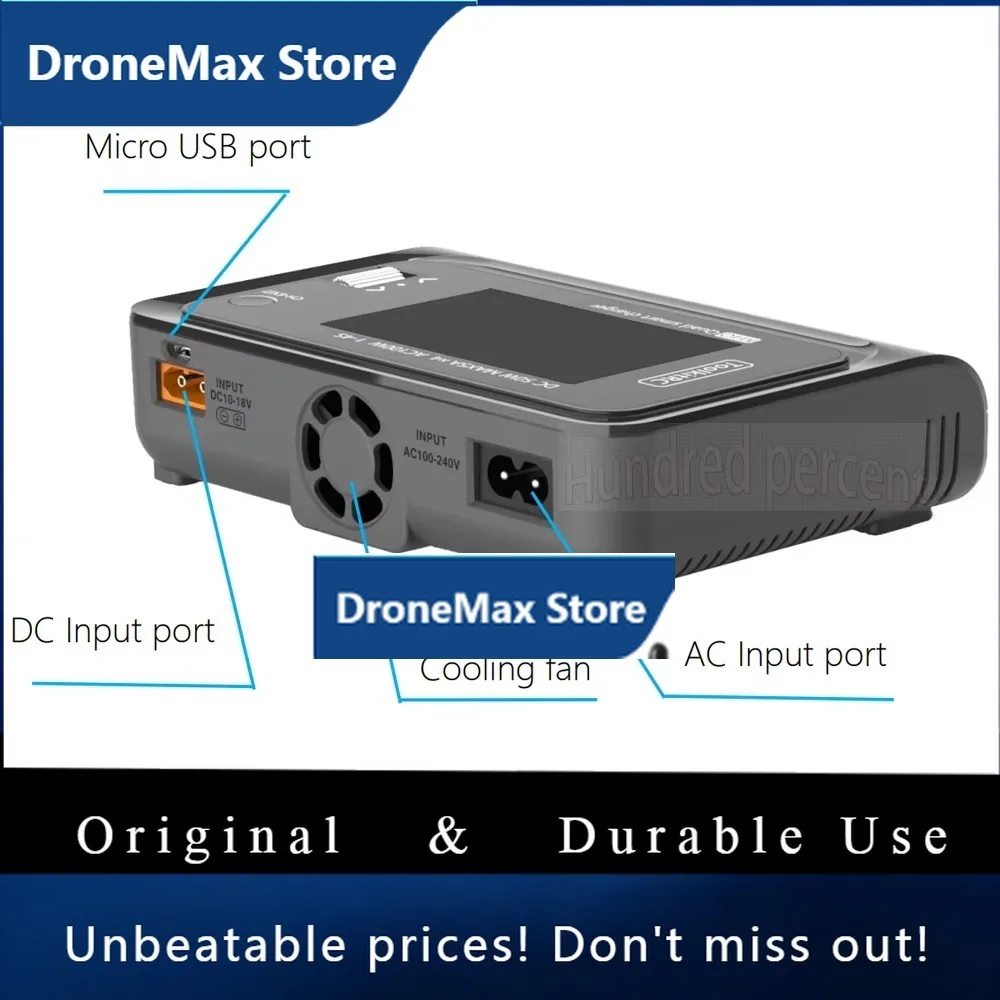 DroMaToolkitRC Q4AC Charger XT60 Adapters IPS Bright With Clear Wide Angle Display 4x50w 5A AC 100W 4 Port DC Smart Discharger A