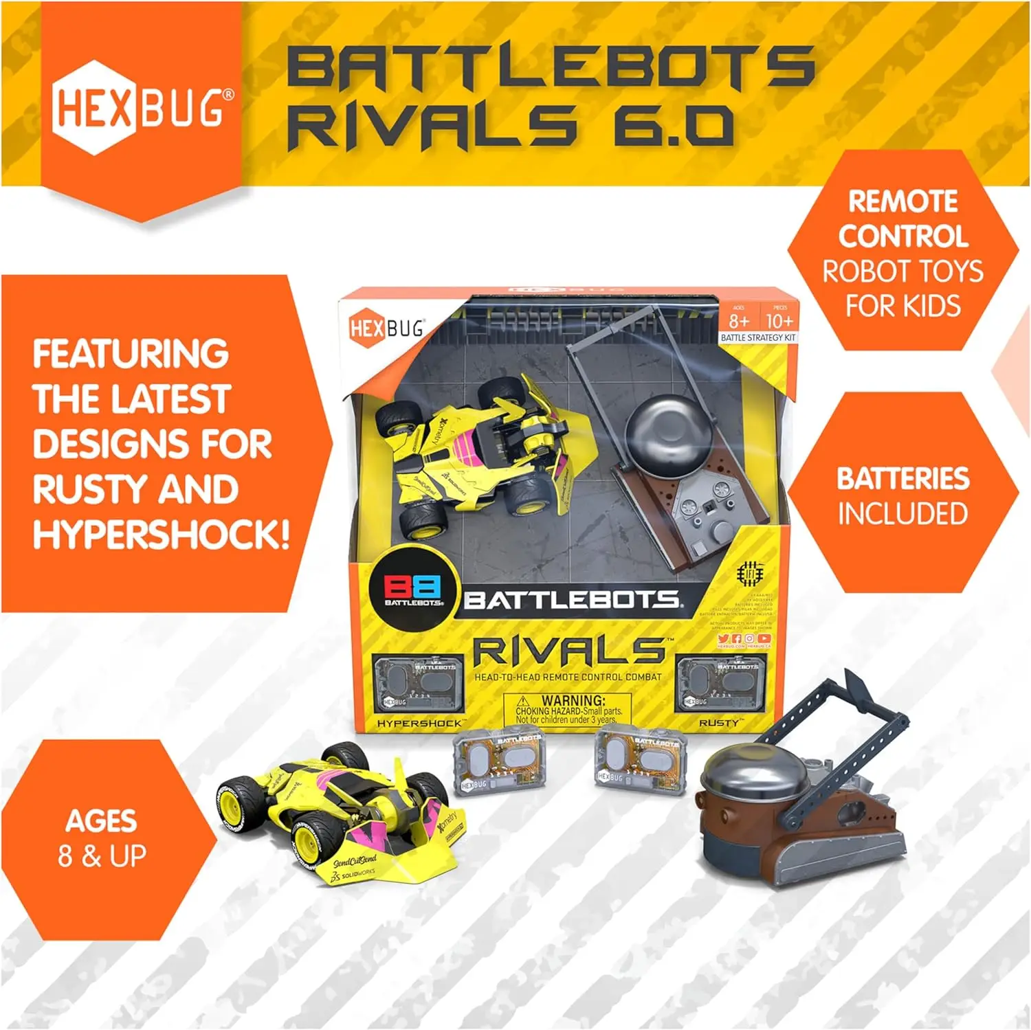 HEXBUG BattleBots Rivals 6.0 Rusty and Hypershock, Remote Control Robot Toys for Kids, STEM Toys for Boys and Girls Ages 8 & Up,