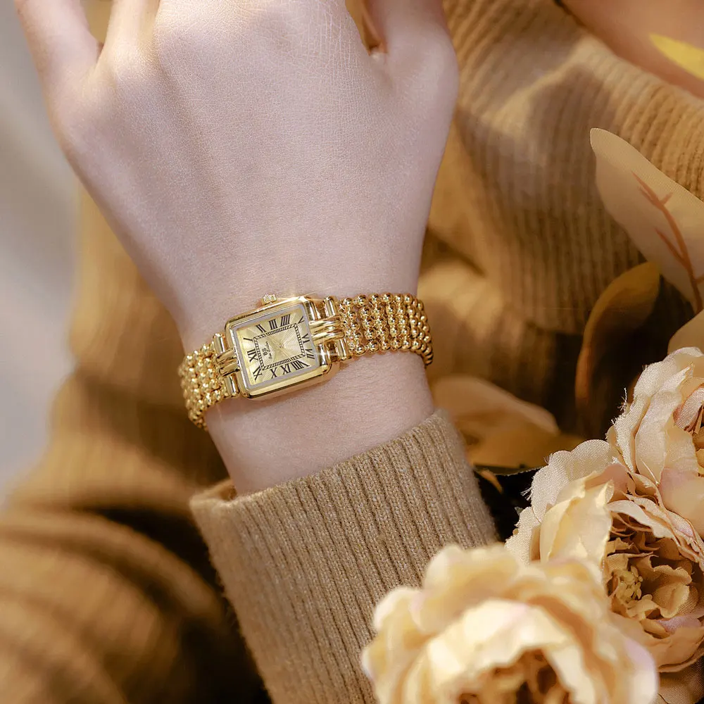 NEW Ladies Watches Fashion Gold Bracelet Women Luxury  Vintage Quartz Watches Simple Square Dial Female Dress Gifts Waterproof