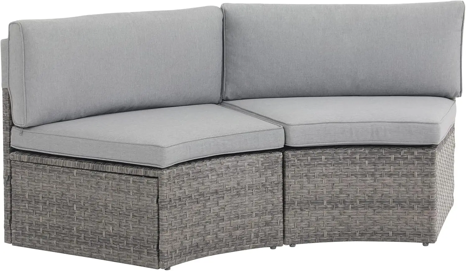 

SUNSITT Outdoor 2-Piece Half-Moon Patio Furniture Curved Outdoor Sofa Wicker Sectional Set with Grey Cushions