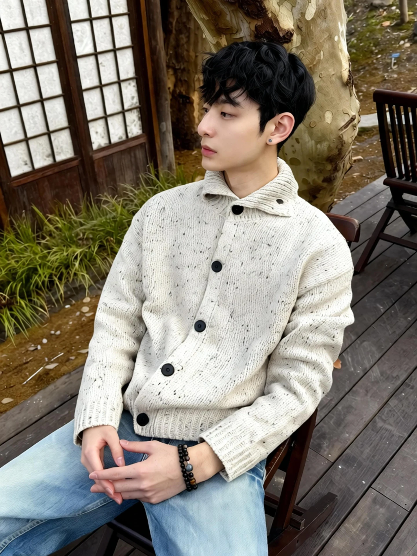

American Retro Floral Wool Knitted High Collar Men's Sweater Winter Aosphere Old Money Sle Loose Fit Long Sve Cardigan