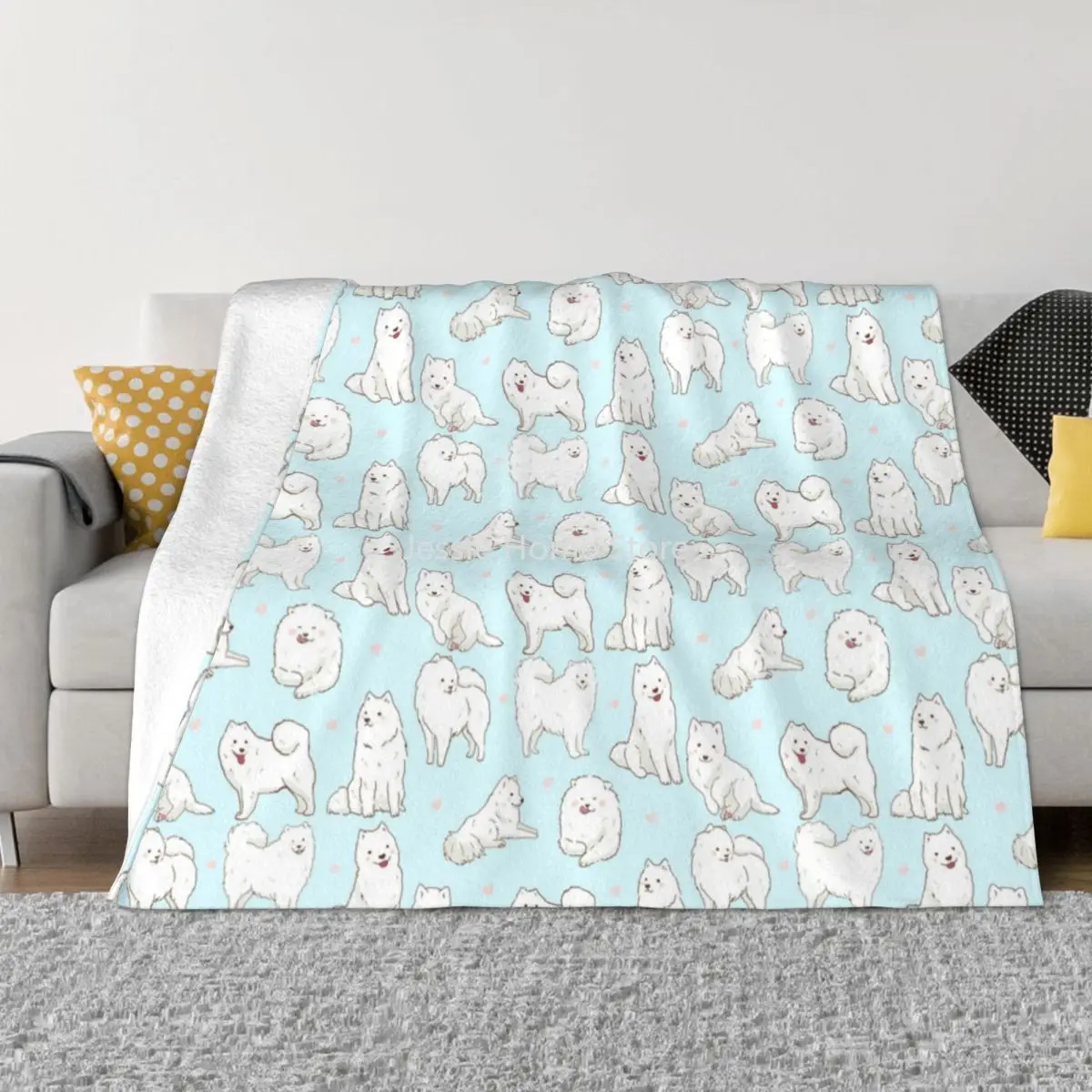 

Cute Samoyed Dog Lover Blanket Fleece Spring/Autumn Multi-function Soft Throw Blanket for Bedding Bedroom Rug Piece