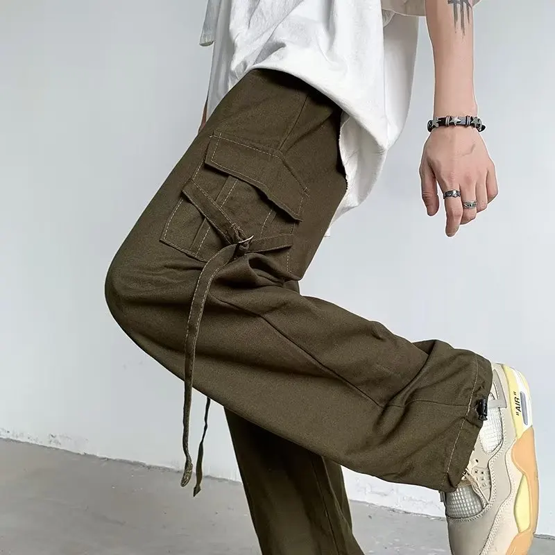 

Japanese casual Cargo pants for women with a sense of small design Multi pocket leggings drawstring wide leg ulzzang pants loose