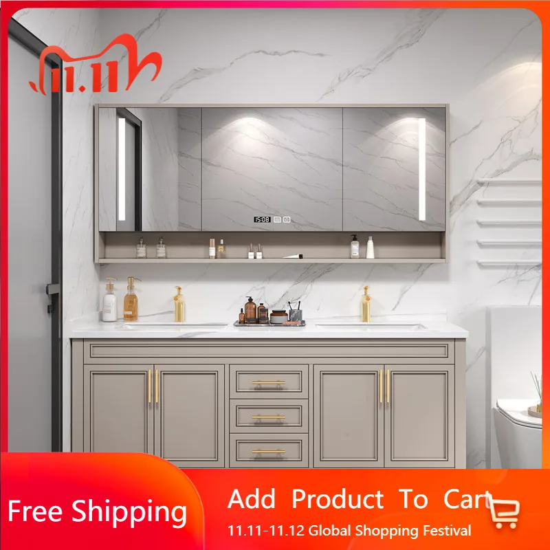 

American Light Luxury Cabinet Vertical Rock Aesthetic Wall Mirror Cabinets Shelf Organizers Badkamer Meubel Bathroom Furniture