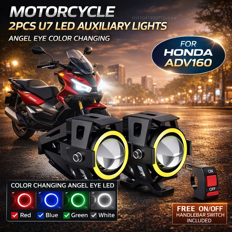 Waterproof Motorcycle LED Headlight 3000LMW U7 Motorbike LED Driving Fog Spot Light with Switch For Honda ADV150 ADV160 ADV350