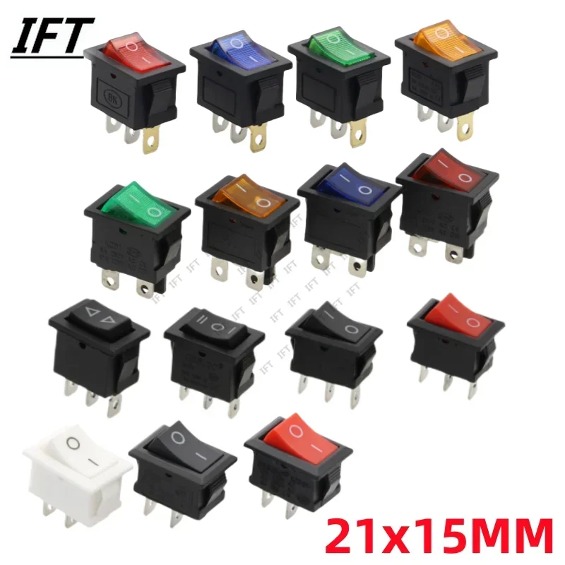 KCD1 2/3/4/6 pinów przełącznik kołyskowy ON-OFF ON-OFF-ON 6A/10A 250 V/125 V AC 2/3 pozycja czerwony/czarny wyłącznik zasilania ze światłem 15x21mm