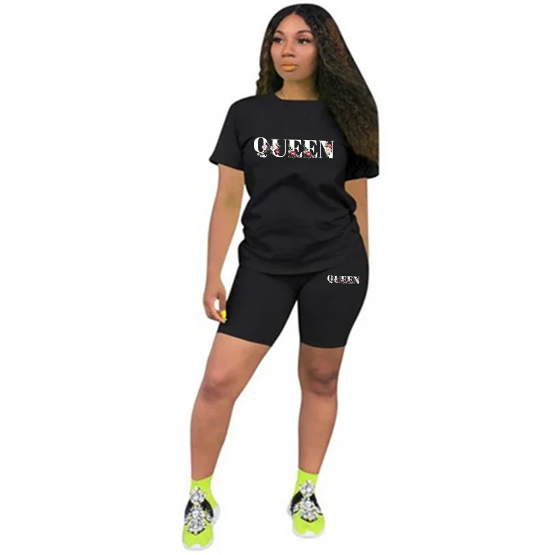 2024 Womens Tracksuit Flower Queen Printing Trend T-Shirt+Shorts Sets Jogging Sports Short Suit Daily Casual Simplicity Clothing