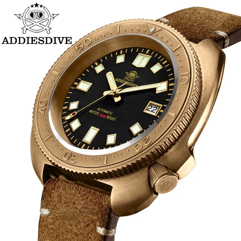 ADDIESDIVE AD2104 Новые мужские автоматические часы NH35A с календарем, суперлюминесцентные часы C3, корпус из бронзы CUSN8, часы для дайвинга с водонепроницаемостью 200 м.