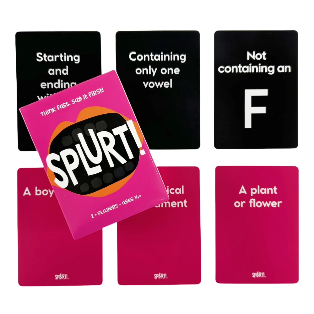 Newest Splurt Portable Party Card Game Think Fast. Say it First Board Deck