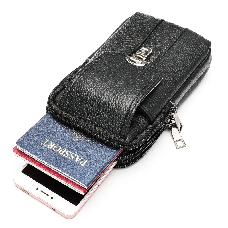 

New Men's cow leather vintage casual small waist bag male crossbody mobile phone bag for men