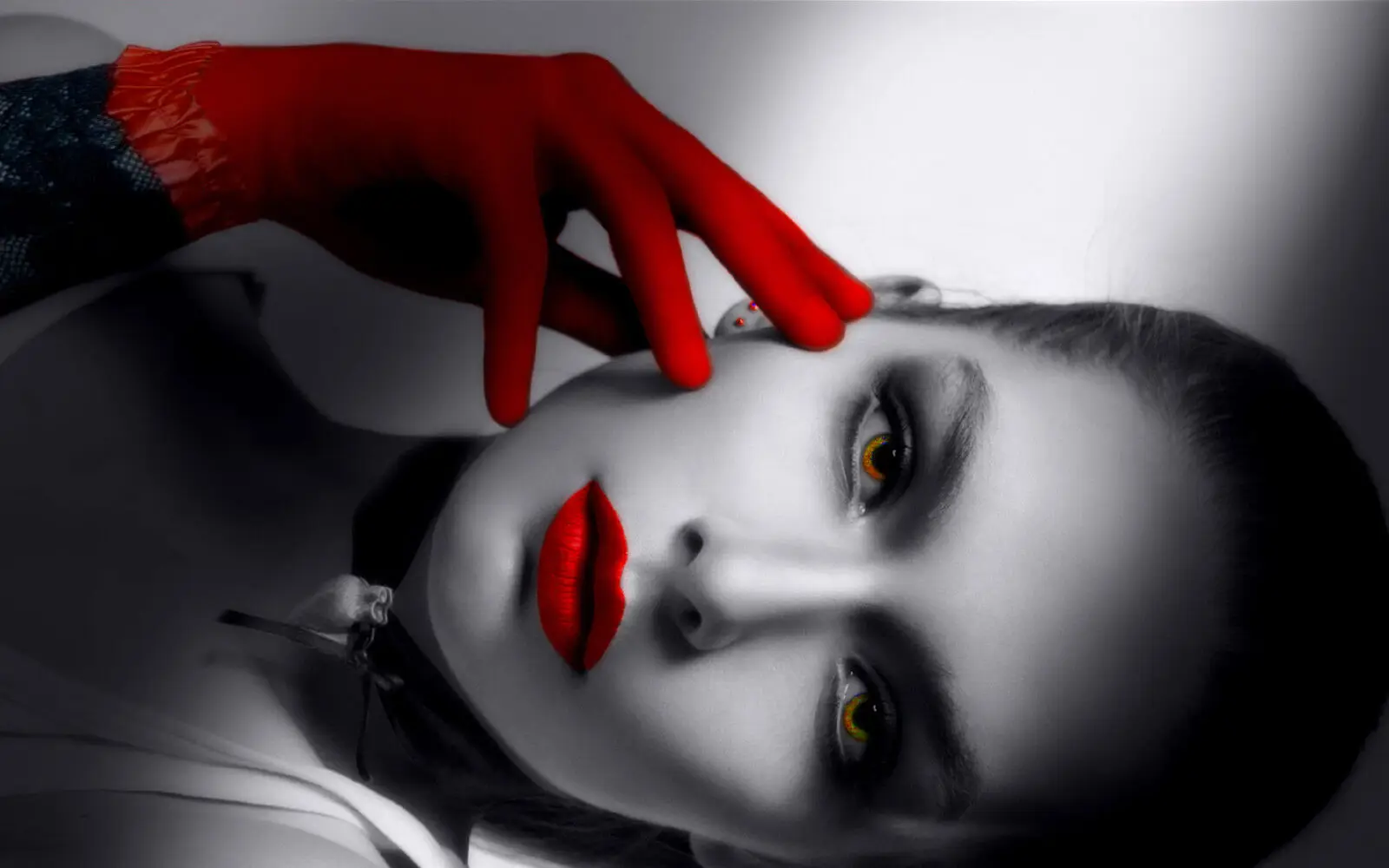 Black White Woman with Red Lips and Gloves Art Picture Print Silk Poster Home Wall Decor