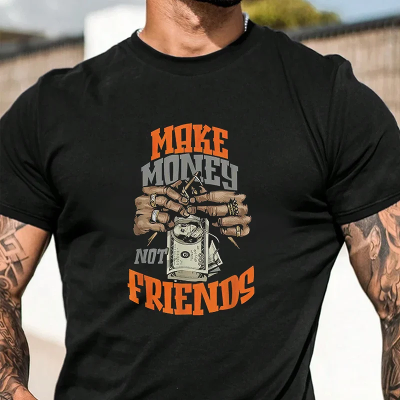 

Мужская футболка с графическим принтом "Make Money Not Friends", модная повседневная футболка в уличном стиле, подходит для путешествий и занятий спортом.