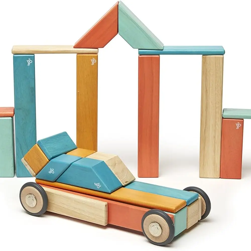 Bloques de madera magnéticos Sunset de 42 piezas Tegu, adecuados para edades de 1 a 99 años