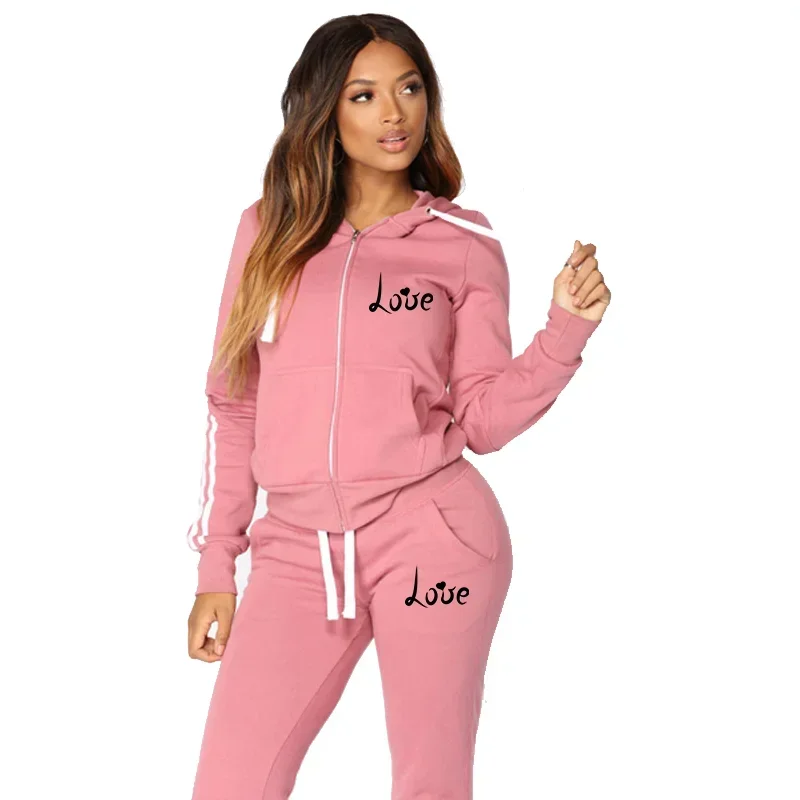 2025 Autumn Winter Fashion Women LOVE Letter Print Tracksuits Sets Sports Wear Jogging Suits Hoodies+Sweatpants Sweat Suits