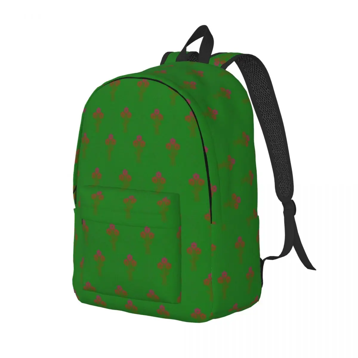 Delicate Floral Motif On Lush Green Student Backpack School Bag Hiking Travel Daypack Boys Girls Fashion Bookbag Shoulder Bags